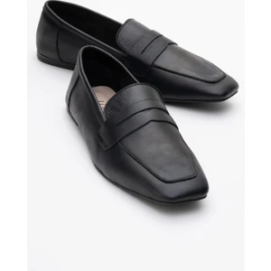 Morne Siyah Cilt  Deri Kadın Loafer Ayakkabı