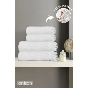 4'lü Beyaz Jelena Havlu Seti  Pamuk  - 2 Adet El Havlusu 50 x 90 ve 2 Adet Banyo Havlusu 70 x 140