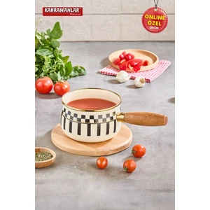 Prime Cream Emaye Ahşap Saplı Sosluk Sütlük 14 cm