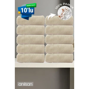 10'lu Bej El Havlusu - 50x90 Cm, 225 Gr, %100 Pamuk, Spa Ve Otel Havlusu, Günlük Kullanıma Uygun