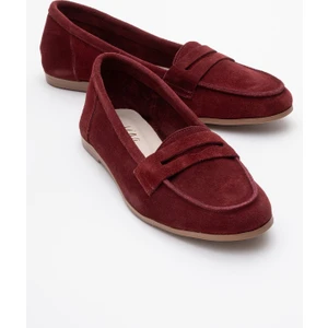 F02 Bordo Süet  Deri Kadın Loafer Ayakkabı