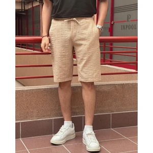 Erkek, beli lastikli, Regular fit, gofreli dokuma kumaş, keten karışımlı, Şort-Bermuda 297
