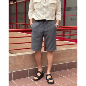 Erkek, beli lastikli, Regular fit, gofreli dokuma kumaş, keten karışımlı, Şort-Bermuda 297