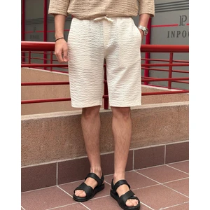 Erkek, beli lastikli, Regular fit, gofreli dokuma kumaş, keten karışımlı, Şort-Bermuda 297