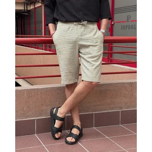 Erkek, beli lastikli, Regular fit, gofreli dokuma kumaş, keten karışımlı, Şort-Bermuda 297