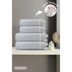 4'lü Gri Jelena Havlu Seti  Pamuk  - 2 Adet El Havlusu 50 x 90 ve 2 Adet Banyo Havlusu 70 x 140