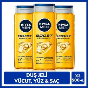 Men Boost Duş Jeli,Vücut,Yüz ve Saç 500mlx3