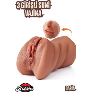 3 Girişli Oral Anal Vajina Girişli Titreşimli Cinsel Oyuncak Realistik Vajina Mastürbatör Melez