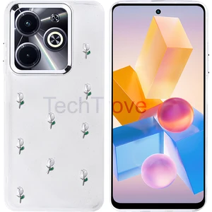 Infinix Hot 40I Kılıf Kabartmalı Desenli Simli Şeffaf A+ Kalite Kapak