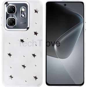 Infinix Hot 50I Kılıf Kabartmalı Desenli Simli Şeffaf A+ Kalite Kapak