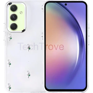 Samsung Galaxy A54 Kılıf Kabartmalı Desenli Simli Şeffaf A+ Kalite Kapak