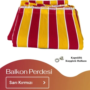 Demir Kuşgözü Halkalı ve Bağcıklı Pamuklu Kumaştan Sarı Kırmızı Balkon Perdesi