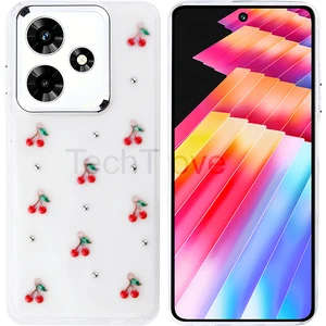 Infinix Hot 30 Kılıf Kabartmalı Desenli Simli Şeffaf A+ Kalite Kapak