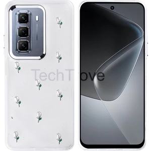 Infinix Hot 50 4g Kılıf Kabartmalı Desenli Simli Şeffaf A+ Kalite Kapak