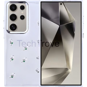 Samsung Galaxy S24 Ultra Kılıf Kabartmalı Desenli Simli Şeffaf A+ Kalite Kapak