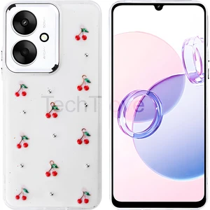 Xiaomi Poco C65 Kılıf Kabartmalı Desenli Simli Şeffaf A+ Kalite Kapak