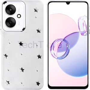 Xiaomi Poco C65 Kılıf Kabartmalı Desenli Simli Şeffaf A+ Kalite Kapak