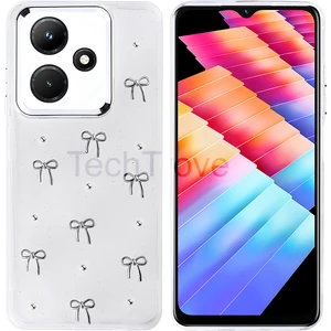 Infinix Hot 30I Kılıf Kabartmalı Desenli Simli Şeffaf A+ Kalite Kapak