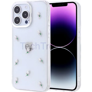 Apple iPhone 14 Pro Max Kılıf Kabartmalı Desenli Simli Şeffaf A+ Kalite Kapak