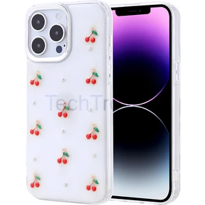 Apple iPhone 14 Pro Max Kılıf Kabartmalı Desenli Simli Şeffaf A+ Kalite Kapak