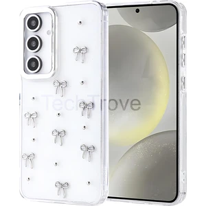 Samsung Galaxy S24 Fe Kılıf Kabartmalı Desenli Simli Şeffaf   Kapak
