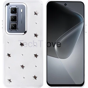 Infinix Hot 50 4g Kılıf Kabartmalı Desenli Simli Şeffaf A+ Kalite Kapak