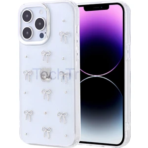 Apple iPhone 14 Pro Max Kılıf Kabartmalı Desenli Simli Şeffaf A+ Kalite Kapak