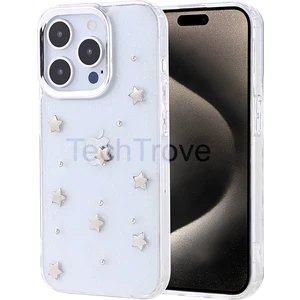 Apple iPhone 15 Pro Kılıf Kabartmalı Desenli Simli Şeffaf A+ Kalite Kapak