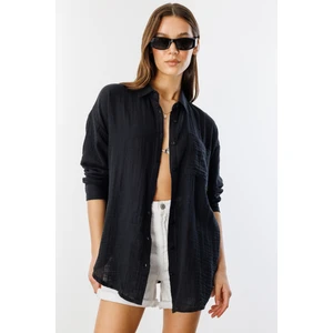 Oversize Basic Müslin Kadın Gömlek Kadın-Müslin-Gömlek