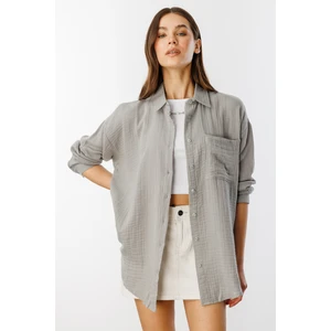 Oversize Basic Müslin Kadın Gömlek Kadın-Müslin-Gömlek