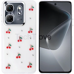 Infinix Hot 50I Kılıf Kabartmalı Desenli Simli Şeffaf A+ Kalite Kapak