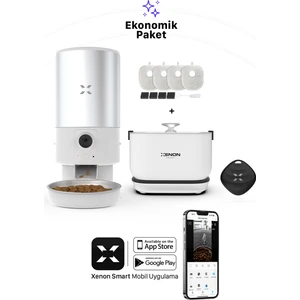 Xenon Smart Akıllı 5lt Hazneli Çelik Mama Kabı Otomatik Şarjlı Su Şelalesi Smart Tag ve Yedek Filtre 4'lü Pet Seti