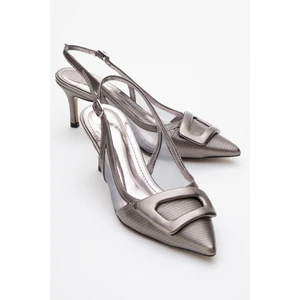 Foley Platin Çizgili Kadın Sivri Burun Arkası Açık Ince Topuklu Ayakkabı