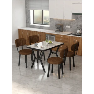 Azra 70 x 110 cm  Efes Mutfak Masası, Mutfak Masası Takımı, Yemek Masası, 4 Kahverengi Sandalye