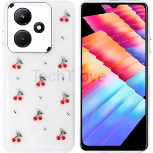 Infinix Hot 30I Kılıf Kabartmalı Desenli Simli Şeffaf A+ Kalite Kapak