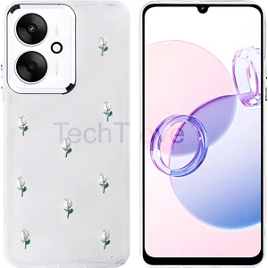 Xiaomi Poco C65 Kılıf Kabartmalı Desenli Simli Şeffaf A+ Kalite Kapak