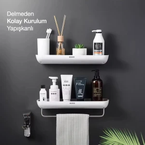 Duvara Yapışkanlı (Ikili) Banyo ve Mutfak Düzenleme Rafı Seti Gri-Beyaz