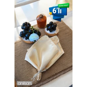 6’li %100 Pamuk Kumaş Peçete Krem 50x50 Cm Mutfak Bezi Sofra Sunum Servis Peçetesi