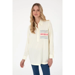 U.S. Polo Assn. Kadın Krem Gömlek Desenli 50306439-VR071