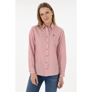 U.S. Polo Assn. Kadın Vişne Çizgili Uzun Kollu Gömlek 50306407-VR223