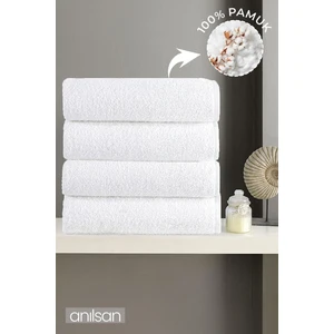 4'lü Beyaz Banyo Havlusu - 90 x 150  cm ,  Pamuk, Spa ve Otel Havlusu, Günlük Kullanıma Uygun