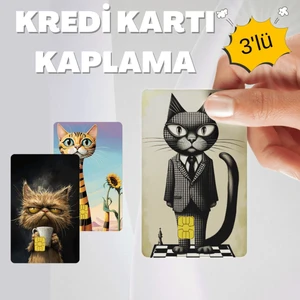 Huggy Craft Sevimli Kediler Kart Kaplama 3'lü Set No3 Kredi Kartı & Akbil Sticker