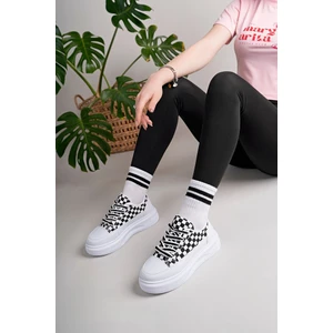 Yeşil Kadın Yüksek Taban Dama Desenli Günlük Ayakkabı