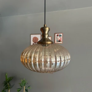 Elegant Cam Tekli Bal Rengi Avize Eskitme Knob Başlık Sarkıt Lamba Restoran Salon Aydınlatma