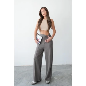 Yüksel Bel Rahat Kesim Nervürlü Çımalı Modal Vizon Bol Paça Kadın Eşofman Altı