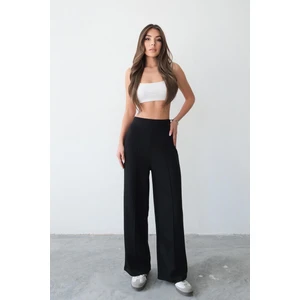 Yüksel Bel Rahat Kesim Nervürlü Çımalı Modal Siyah Bol Paça Kadın Eşofman Altı