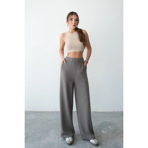 Kadın Beli Lastikli Rahat Kalıp Cepli Vizon Bol Paça Kadın Eşofman Altı