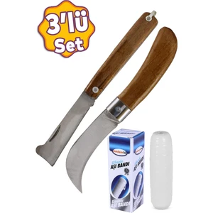 Fidan Aşı Bıçağı Eğri Uçlu Bağ Bıçağı Çakısı + Düz Uçlu Açı Bıçak + Aşı Bandı (3'lü Set)