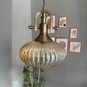 Elegant Cam Tekli Bal Rengi Avize Eskitme Gemici Başlık Sarkıt Lamba Restoran Salon Aydınlatma