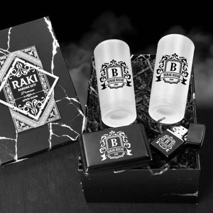 Erkeğe Hediye Tarihli ve İsimli Rakı Bardağı ve Sigara Seti Kutusu